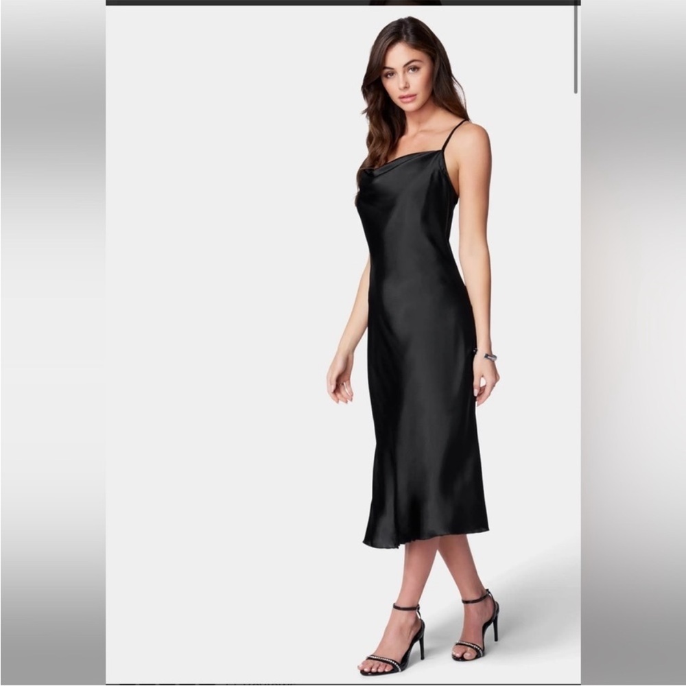 BEBE black cowl neck Slip midi Dress lightweight vamp witchy whimsical goth M